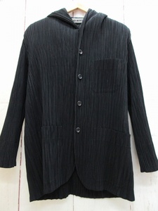 ISSEY MIYAKE イッセイミヤケ プリーツフードロングジャケット M IM63-FD908 ポリエステル100% ブラック PLEATS PLEASE プリーツプリーズ