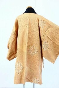 【着物フィ】アンティーク　お召　どてら　羽織 　黄土色　大正ロマン　レトロ 　仕立て上がり　可愛い　正絹　袷　kimono　14903