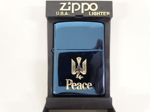 新品 未使用品 1999年製 ZIPPO ジッポ Peace ピース ブルーチタン 青 オイル ライター USA