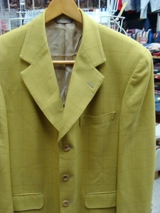 Christian Dior クリスチャン・ディオール テーラードジャケット 黄緑チェック (S)【ネーム刺あり】　