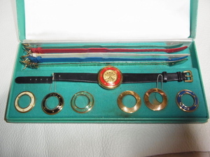 ■未使用近い 1950年代 共箱付！チャンドラー（Chandler）スイス製 INCABLOC 17石手巻 金張り 七宝製着せ替えベゼル(7種)・ベルト(6種)時計