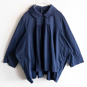 【美品】tricot COMME des GARCONS 【丸襟 ギャザー ブラウス】M ネイビー トリコ コムデギャルソン 2311149