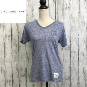 CIAOPANIC TYPY　チャオパニックティピー　Tシャツ　Sサイズ　ブルー　Vネック　胸元ミニ飾りポケット　G-187　USED