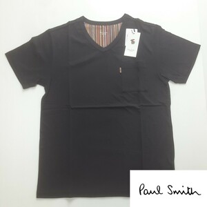 新品 ポールスミス Paul Smith 半袖Tシャツ M マルチストライプ ラウンジウェア Vネック　濃紺