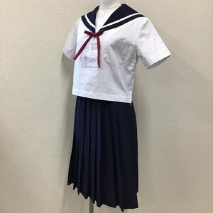 O788 (中古) 校名不明 セーラー服 3点セット /155A/W60/丈63/セーラー/スカート/リボン/夏服/制服/学生服/中学校/高校/女子学生服