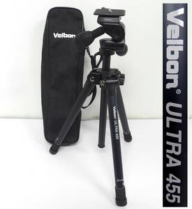 【よろづ屋】概ね美品：Velbon ULTRA 455 三脚 雲台 PH-G40D ベルボン 中型アルミ製三脚 5段 ウルトラ ケースあり カメラ用品(M0512-80)