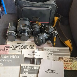 Nikon　ニコン　カメラ　FM2　NIKON ニコンReflex-NIKKOR 500mm 1:8ミラーレンズ HN-27 AF NIKKOR 28-70mm NIKKOR 200mm オールドレンズ