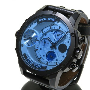 POLICE/ポリス 14536J 2タイム 腕時計 ステンレススチール/レザー クオーツ 青 メンズ