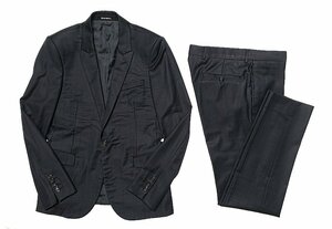 20SS 美品 EMPORIO ARMANI エンポリオアルマーニ シャドーチェック スーツ セットアップ ダークネイビー ウール メンズ 46