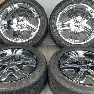 バリ溝。ZINIK ジニック22インチ×9.5JJ ＋40 PCD139.7/ 6穴社外メッキ LEXANI レクサーニ LX-TWENTY 305/45R22 中古サマータイヤ 4本。