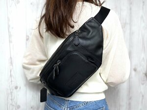 極美品 COACH コーチ ボディバッグ ウエストポーチ バッグ レザー 黒 メンズ 70952Y