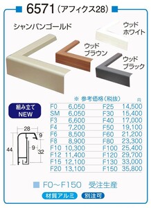 油絵/油彩額縁 アルミフレーム 仮縁 6571 サイズ M120号 シャンパンゴールド ウッドブラウン ウッドホワイト ウッドブラック