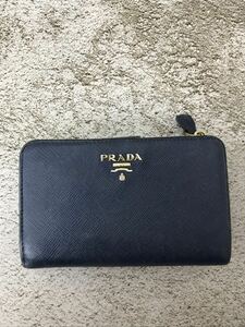 2604PRADA サフィアーノ プラダ ラウンドファスナー 長財布 レザー ウォレット ブルー　青