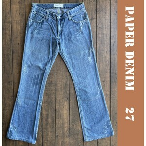 paper denim ブリーチ加工ジーンズ ２７／ペーパーデニム、ダメージ加工、ブーツカット、フレア、シューカット