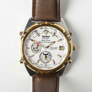 【稼働品】SEIKO World Timer 6M15-0020 クォーツ アラームクロノグラフ ワールドタイマー セイコー 精工舎 腕時計 メンズ/紳士 骨董