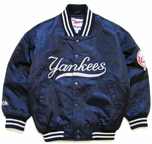 ★90s Majestic MLB New York Yankees ニューヨーク ヤンキース キルティングライナー ナイロンスタジャン 紺 ボーイズS★オールド キッズ