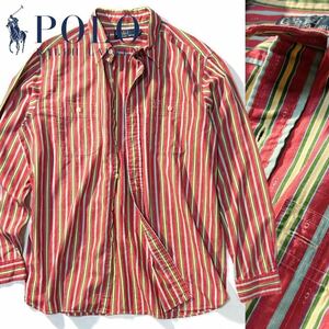 【POLO RALPH LAUREN】ポロ ラルフローレンSTRIPED AZTEC BUTTON SHIRT アステカ柄 チンストラップ付きワークシャツ ストライプシャツ