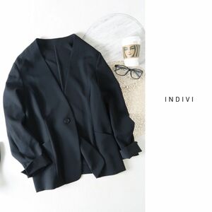インディヴィ INDIVI☆洗える ノーカラージャケット 13サイズ 日本製☆A-O 2447