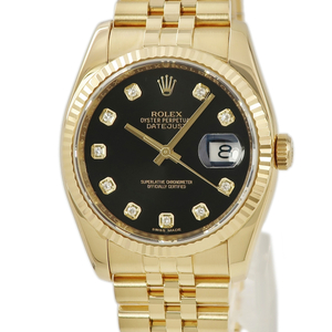 【3年保証】 ロレックス デイトジャスト 36 116238G ランダム番 K18YG無垢 黒 純正ダイヤ プレジデントブレス 自動巻き メンズ 腕時計