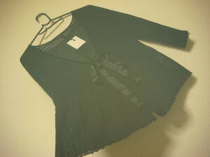 大きいサイズ　かぎ編み　おリボン付き　カーディガン　7分袖　タグ付き未使用　新品　黒