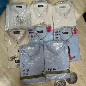 △3-7△メンズ　ワイシャツ 長袖 M2 ホワイト　水色長袖Yシャツ 形態安定加工　yamaki 紳士 8枚セット