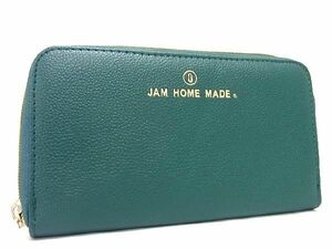 ■美品■ JAM HOME MADE ジャムホームメイド レザー ラウンドファスナー 長財布 ウォレット 小銭入れ グリーン系 DD3144