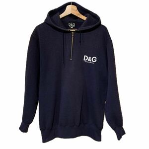 90s DOLCE&GABBANA ドルガバ ハーフジップ ロゴプリント プルオーバーパーカー 34/48 ネイビー 古着 ヴィンテージ ドルチェ&ガッバーナ