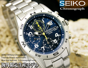 海外限定逆輸入モデル【SEIKO】セイコー 1/20秒高速ミリタリークロノグラフBL 新品