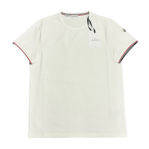 新品 Sサイズ MONCLER ロゴ パッチ トリコロール リブ Tシャツ オフホワイト モンクレール