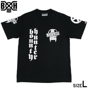 稀少■BOUNTY×HUNTER(バウンティーハンター) スカル ドクロ スタジャン ロゴ 半袖Tシャツ 黒白 ブラック L