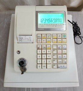 動作品 カシオ TE-340 電子レジスター CASIO ホワイト 鍵3個付き