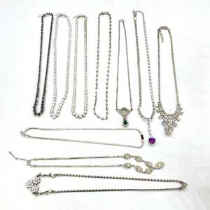 大ぶり!!■ネックレス10点おまとめ■a約172.5g ビジュー クリスタル CZ カラーストーン ネックレス ラインストーン necklace silver CE0