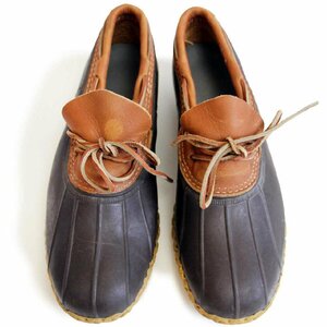 ★USA製 L.L.Bean ビーンブーツ ラバーモカシン タン×ブラウン 9M★ガムシューズ オールド アウトドア キャンプ レインシューズ レザー