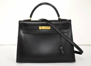 エルメス HERMES ハンドバッグ ケリー32 ブラック □C刻印 1999年製 レディース 2WAY ショルダーストラップ 箱付き 外縫い → 2402LK011