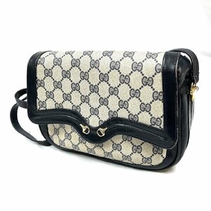 ▽▼GUCCI グッチ オールドグッチ ショルダー バッグ 紺 ネイビー GG柄 PVC×レザー ヴィンテージ 難有り▼▽