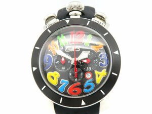 1円◆稼働◆ ガガミラノ マヌアーレ48 ブラック クオーツ メンズ 腕時計 O149