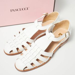 MG1951△未使用*定価2.9万円*PASCUCCI パスクッチ グルカサンダル size37*メッシュレザー 編み込み アンクルストラップ ホワイト 838