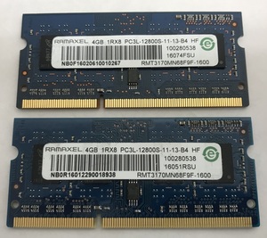 RAMAXEL 1Rx8 PC3L-12800S 8GB 4GB 2枚組 8GB DDR3L ノートPC用 メモリ 204ピン DDR3L-1600 4GB