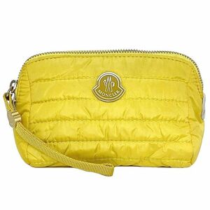 モンクレール ポーチ イエロー RN116347 美品 レア ナイロン 中古 MONCLER ロゴ キルティング