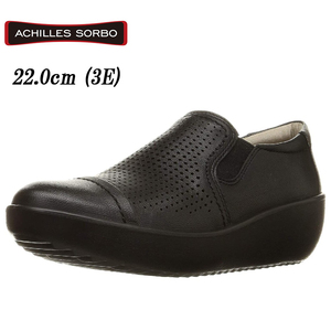 SRL4410 ブラック 22.0cm アキレス ソルボ レディース 靴 ウォーキングシューズ 3E Achilles SORBO 婦人 スリッポン 厚底 -0