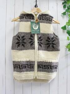 新品◆CANADIAN SWEATER カナディアンセーター◆カウチンセーター 雪柄 フード付き ニットベスト 32 定価48,000円