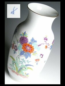 N573 Meissen マイセン 高級シリーズ ハンドペイント シノワズリ 花鳥絵 特大 ベース 花瓶 飾壷 35.8cm
