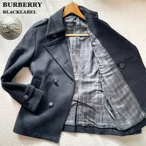 【超希少Lサイズ】 美品 BURBERRY BLACKLABEL バーバリーブラックレーベル ピーコート　Pコート メタルボタン　ブラック ノバチェック柄