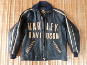 訳有 USED 1990年代 HARLEY DAVIDSON ヴィンテージ 洋革レザー JKT Lサイズ JP/XL位 ブラック