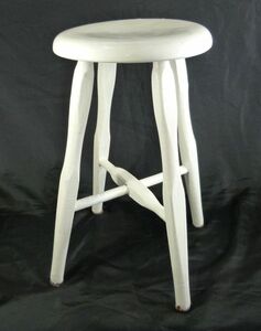 [IM] スツール　丸椅子　4つ脚　円形　白　木製　椅子　花台　アンティーク　天板約25cm　全高約44cm