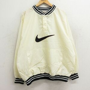 XL/古着 ナイキ NIKE 長袖 ナイロン ジャケット メンズ 90s ビッグロゴ 大きいサイズ 生成り spe 24apr26 中古 アウター ウインドブレーカ