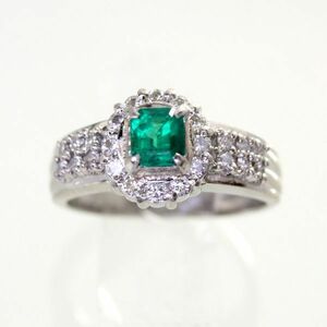 ◎中古美品◎プラチナ　エメラルド　0.40ｃｔ　ダイヤ　0.43ｃｔ　リング　14号