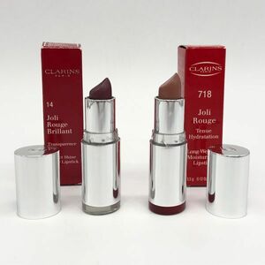 【22742】CLARINS クラランス ルージュ 口紅 2個セット ジョリ ルージュ ブリラン 14 ジョリ ルージュ 718 経年保管品 クリックポスト