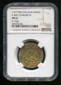 イギリス　1477-1480年　エンジェル金貨　NGC MS61