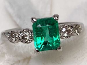 ◆☆★新品★☆ 良質 天然エメラルド 0.97ct ダイヤモンドリング D0.14ct/Pt950 Emerald ring◆